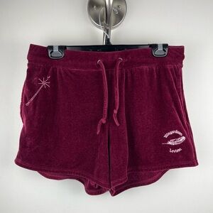 Harry Potter Burgundy Velour Lounge Pajama Shorts Medium Spell Embroidered Cozy